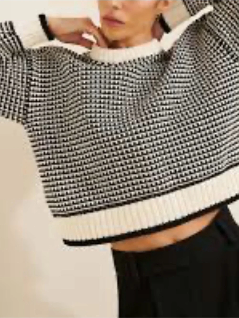 NWT Madewell Textured-Stitch Crewneck Sweater Ivory Black Stripe Size L